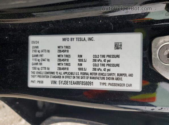 5YJ3E1EA4RF858091 2024 TESLA MODEL Black Вид підкапотного простору