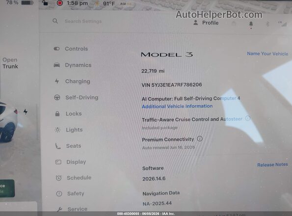 5YJ3E1EA7RF786206 2024 TESLA MODEL 3 White 