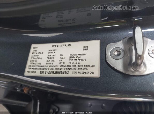 5YJ3E1EA8MF045443 2021 TESLA MODEL 3 Серый Вид подкапотного пространства