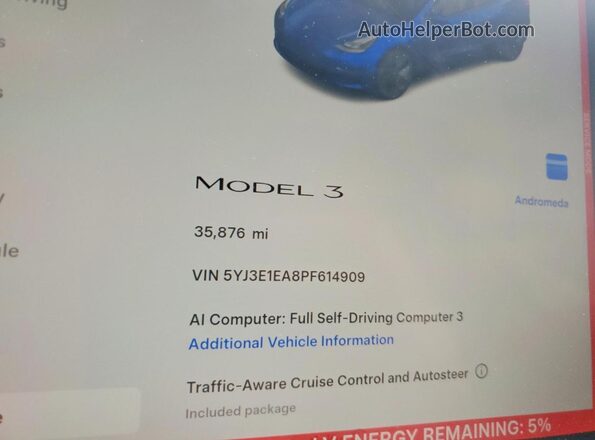 5YJ3E1EA8PF614909 2023 TESLA MODEL Blue Widok zestawu wskaźników