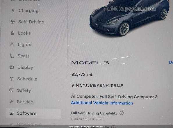 5YJ3E1EA9NF295145 2022 TESLA MODEL 3 Серый 