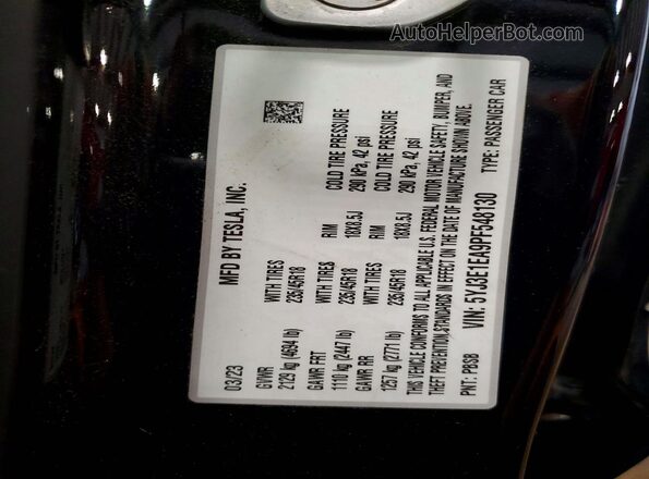 5YJ3E1EA9PF548130 2023 TESLA MODEL Black VIN կոդի պիտակի տեսք