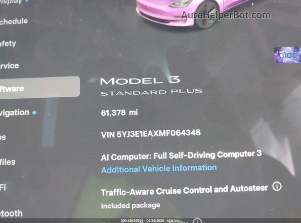 5YJ3E1EAXMF064348 2021 TESLA MODEL 3 Black Widok wnętrza z tyłu