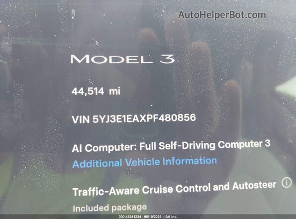 5YJ3E1EAXPF480856 2023 TESLA MODEL 3 White 