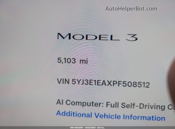 5YJ3E1EAXPF508512 2023 TESLA MODEL 3 Blue 