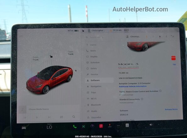 5YJ3E1EB0KF237669 2019 TESLA MODEL 3 Красный Вид задних сидений