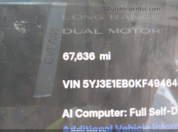 5YJ3E1EB0KF494640 2019 TESLA MODEL 3 White 360 interior view