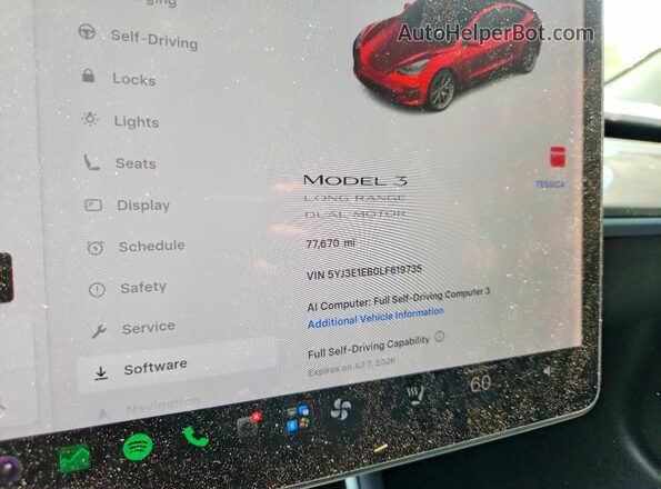 5YJ3E1EB0LF619735 2020 TESLA MODEL White Սարքավորումների վահանակի տեսք
