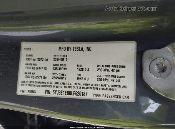 5YJ3E1EB0LF620187 2020 TESLA MODEL 3 Gray Շարժիչի բաժամունքի տեսք