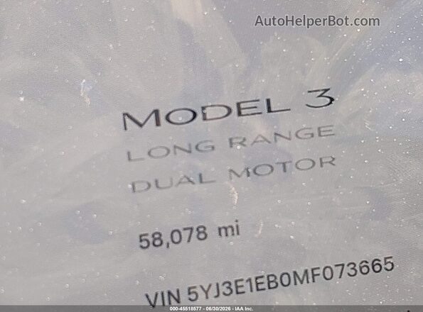 5YJ3E1EB0MF073665 2021 TESLA MODEL 3 Черный 