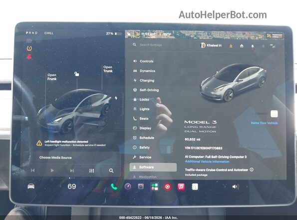 5YJ3E1EB0NF170883 2022 TESLA MODEL 3 Gray Вид задніх сидінь