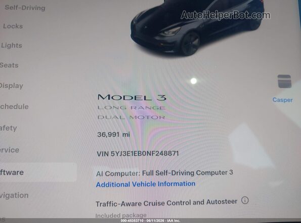 5YJ3E1EB0NF248871 2022 TESLA MODEL 3 Gray 
