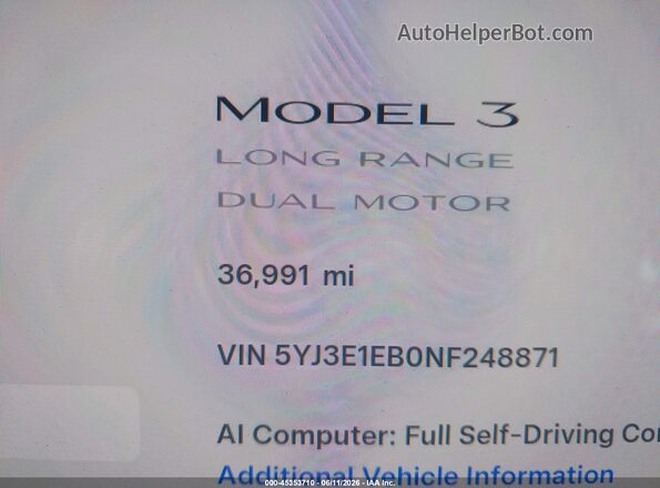 5YJ3E1EB0NF248871 2022 TESLA MODEL 3 Gray 