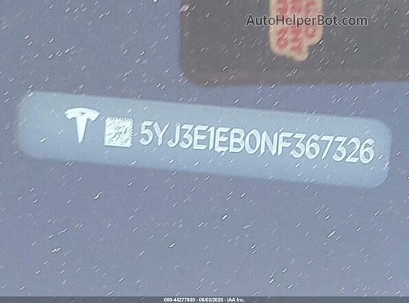 5YJ3E1EB0NF367326 2022 TESLA MODEL 3 White Շարժիչի բաժամունքի տեսք