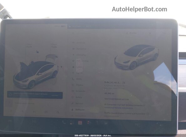 5YJ3E1EB0NF367326 2022 TESLA MODEL 3 White 