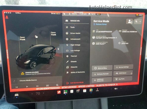 5YJ3E1EB0PF632233 2023 TESLA MODEL Black Սարքավորումների վահանակի տեսք