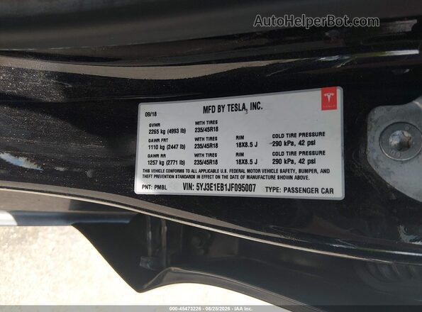 5YJ3E1EB1JF095007 2018 TESLA MODEL 3 Черный Вид подкапотного пространства