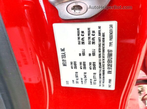 5YJ3E1EB1LF668197 2020 TESLA MODEL Красный Вид подкапотного пространства
