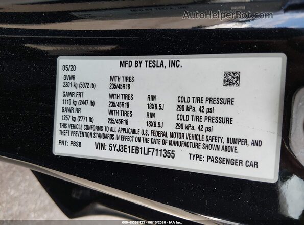 5YJ3E1EB1LF711355 2020 TESLA MODEL 3 Black 