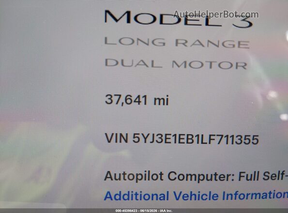 5YJ3E1EB1LF711355 2020 TESLA MODEL 3 Black 