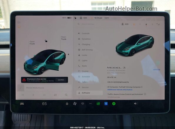 5YJ3E1EB1MF044076 2021 TESLA MODEL 3 White Հետևի նստատեղերի տեսք