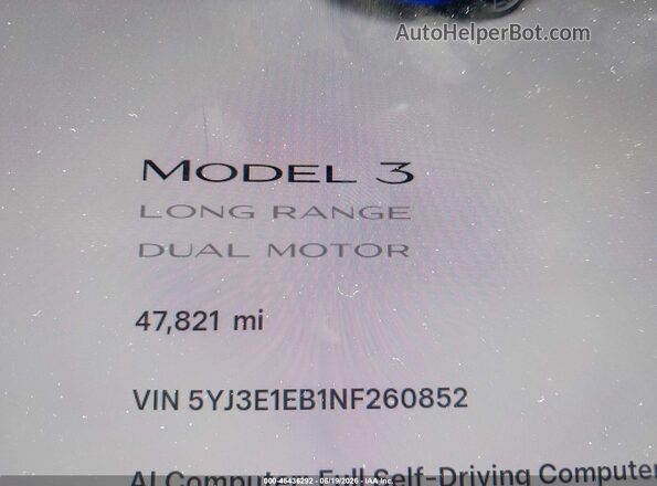 5YJ3E1EB1NF260852 2022 TESLA MODEL 3 Blue Vista de los asientos traseros