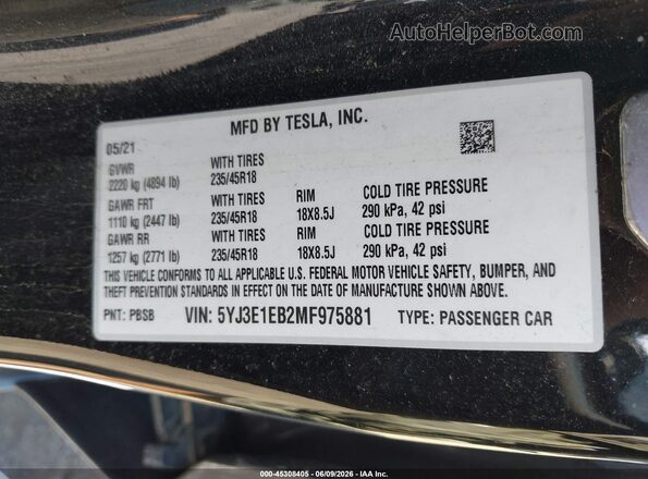 5YJ3E1EB2MF975881 2021 TESLA MODEL 3 Gray Engine compartment view