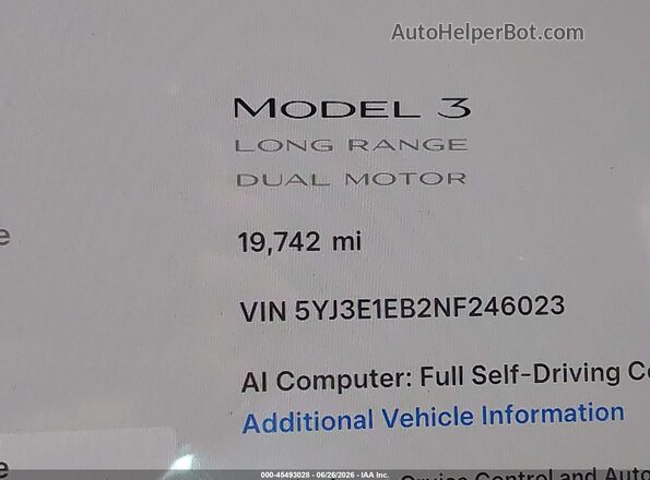 5YJ3E1EB2NF246023 2022 TESLA MODEL 3 Серый Панорамный вид салона 360°