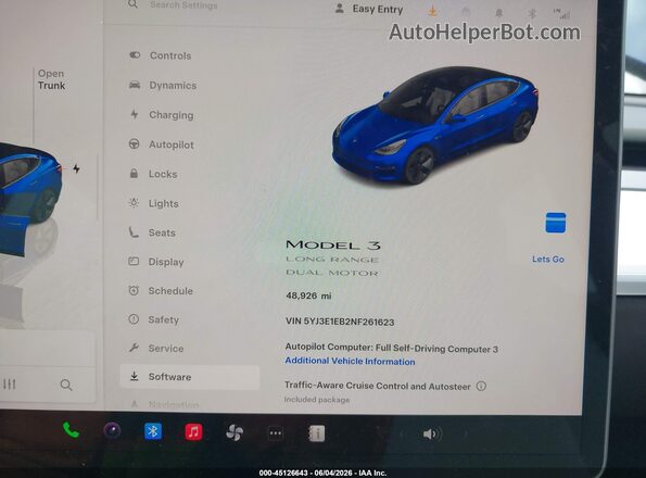 5YJ3E1EB2NF261623 2022 TESLA MODEL 3 Синий Вид задних сидений
