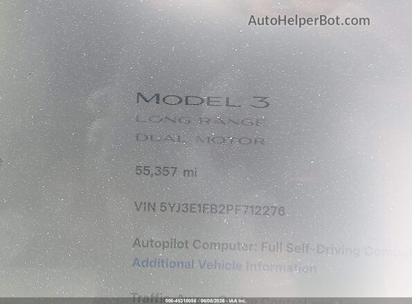 5YJ3E1EB2PF712276 2023 TESLA MODEL 3 Gray Հետևի նստատեղերի տեսք