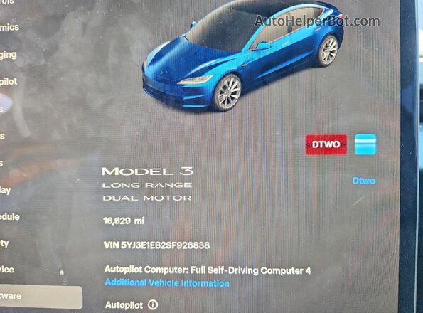 5YJ3E1EB2SF926838 2025 TESLA MODEL Blue 