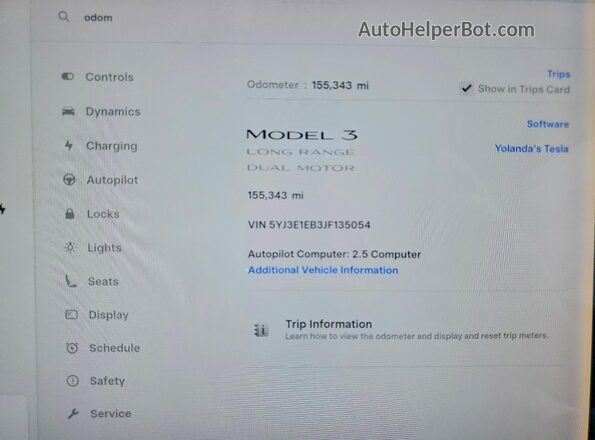 5YJ3E1EB3JF135054 2018 TESLA MODEL Black Вид щитка приладів