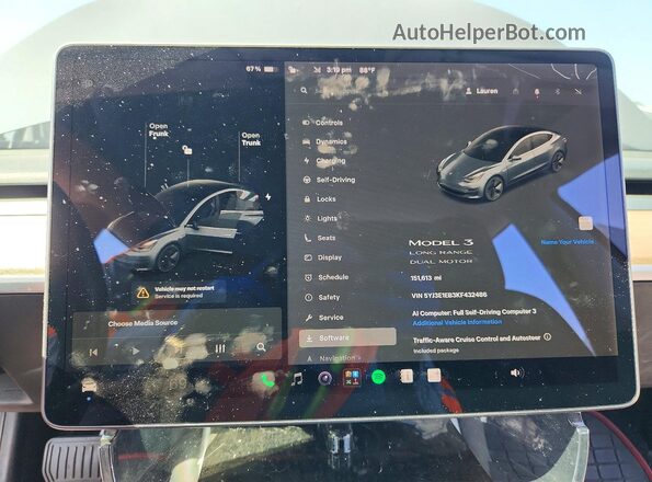 5YJ3E1EB3KF432486 2019 TESLA MODEL Gray Instrument cluster view