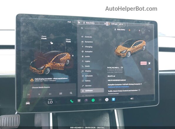 5YJ3E1EB3KF448249 2019 TESLA MODEL 3 Gray Հետևի նստատեղերի տեսք