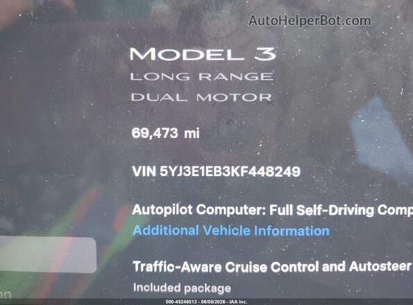 5YJ3E1EB3KF448249 2019 TESLA MODEL 3 Gray Սալոնի հետևի տեսք