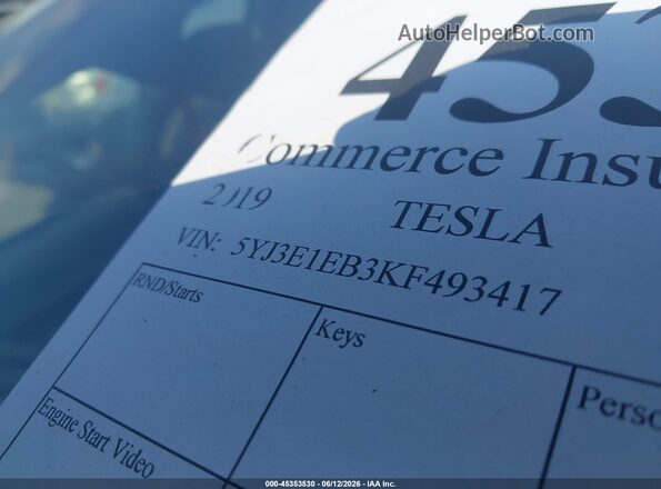 5YJ3E1EB3KF493417 2019 TESLA MODEL 3 White Շարժիչի բաժամունքի տեսք