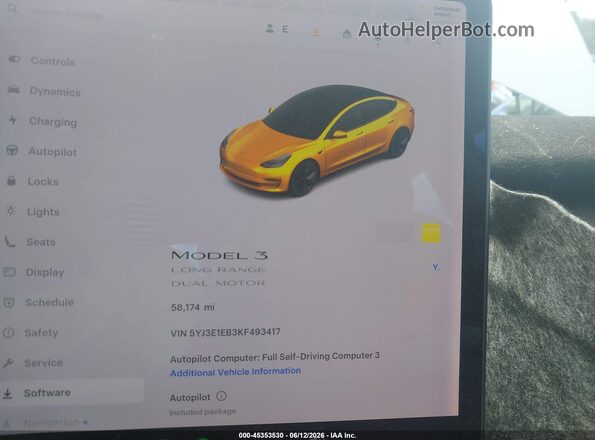 5YJ3E1EB3KF493417 2019 TESLA MODEL 3 White 