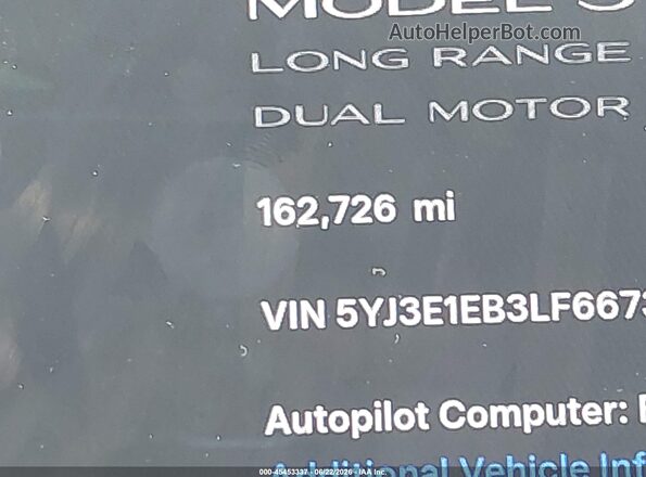 5YJ3E1EB3LF667357 2020 TESLA MODEL 3 White Հետևի նստատեղերի տեսք
