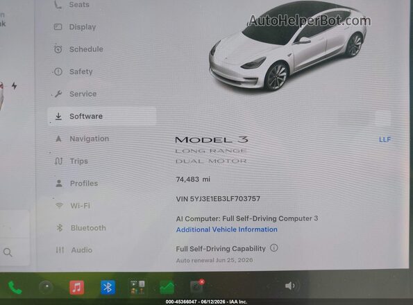 5YJ3E1EB3LF703757 2020 TESLA MODEL 3 White Vista de los asientos traseros