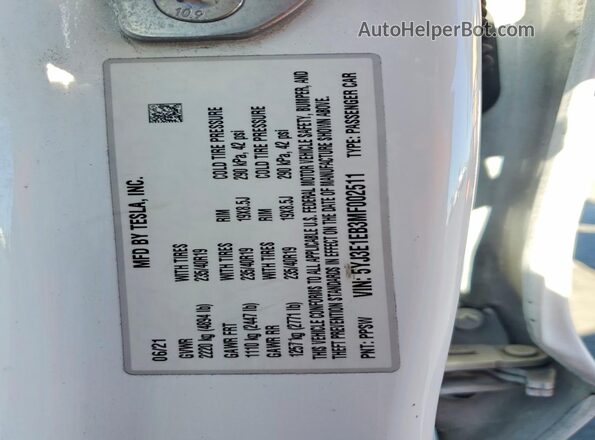 5YJ3E1EB3MF002511 2021 TESLA MODEL White Շարժիչի բաժամունքի տեսք