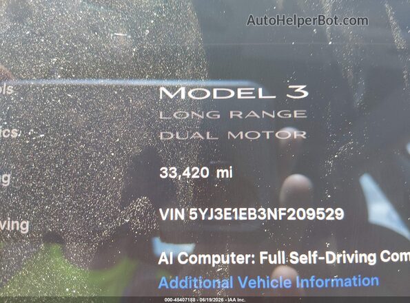 5YJ3E1EB3NF209529 2022 TESLA MODEL 3 White 