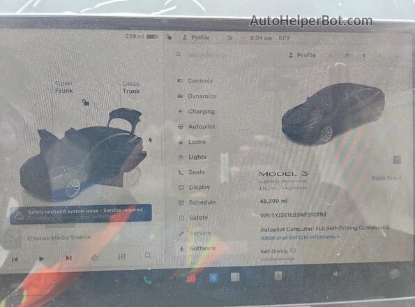 5YJ3E1EB3NF312692 2022 TESLA MODEL Черный Вид щитка приборов