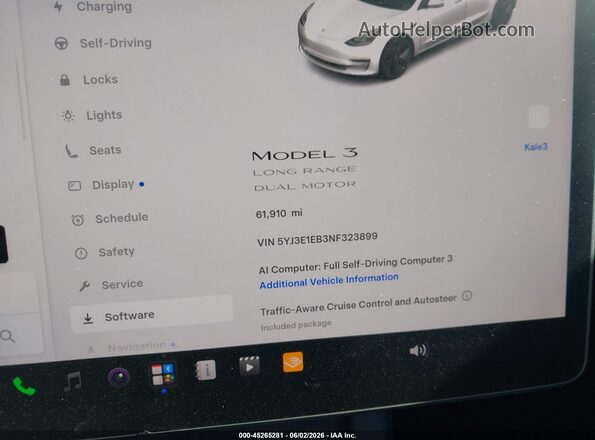 5YJ3E1EB3NF323899 2022 TESLA MODEL 3 Белый Вид задних сидений