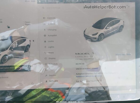 5YJ3E1EB3NF365943 2022 TESLA MODEL 3 White Widok tylnych siedzeń