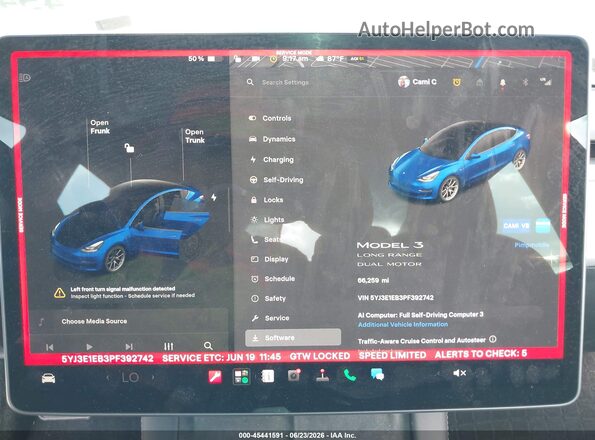 5YJ3E1EB3PF392742 2023 TESLA MODEL 3 Синий 