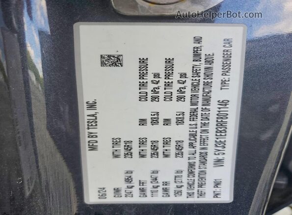 5YJ3E1EB3RF801146 2024 TESLA MODEL Gray ძრავის განყოფილების ხედი