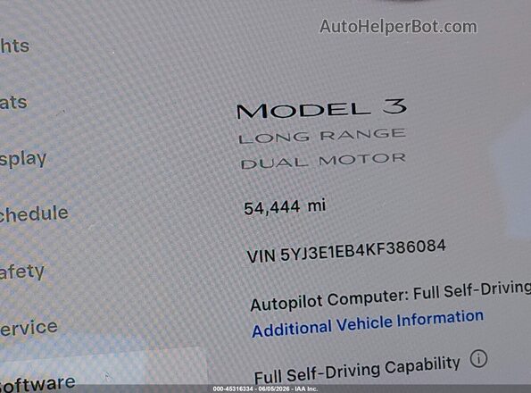 5YJ3E1EB4KF386084 2019 TESLA MODEL 3 Gray 
