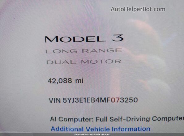 5YJ3E1EB4MF073250 2021 TESLA MODEL 3 Black 