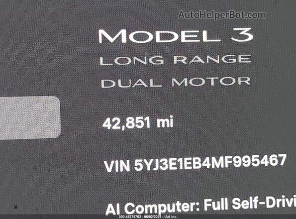 5YJ3E1EB4MF995467 2021 TESLA MODEL 3 Blue Vista interior de 360 grados
