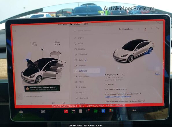 5YJ3E1EB4NF187024 2022 TESLA MODEL 3 White Հետևի նստատեղերի տեսք